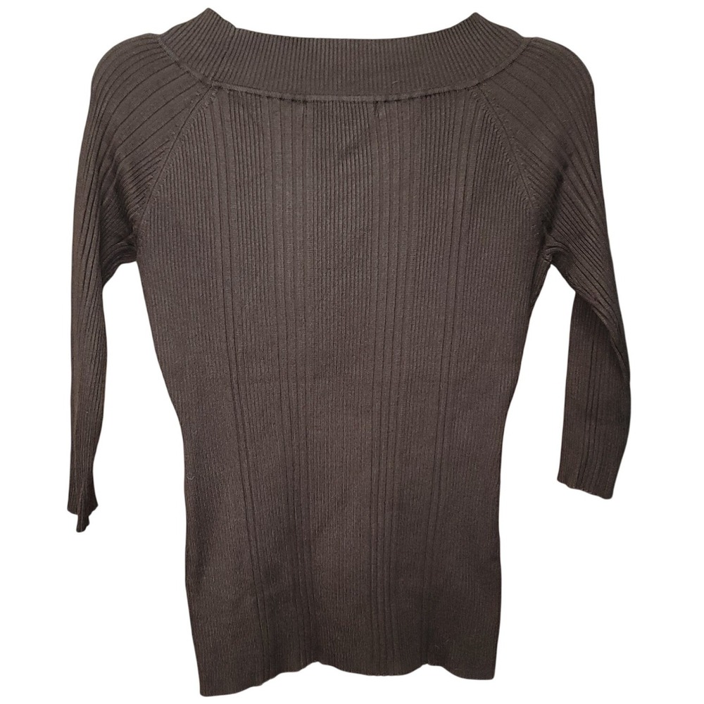 United States Sweaters Brown Ribbed V‑Neck Knit M Y2K Office Chic Office Bodycon - Picture 2 of 5